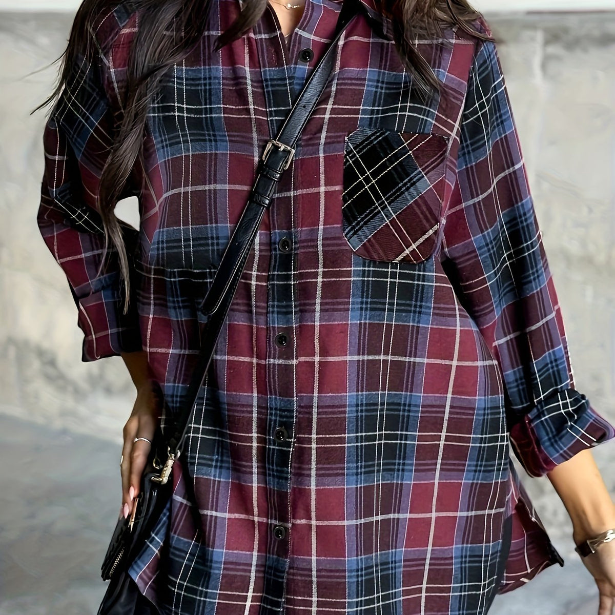 Plaid Flannel Shirt Long Sleeve Women's Green Checked Button-Up – Casual, Layering