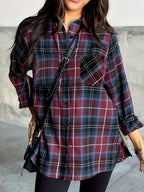 Plaid Flannel Shirt Long Sleeve Women's Green Checked Button-Up – Casual, Layering