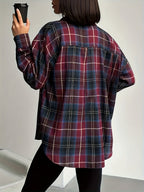 Plaid Flannel Shirt Long Sleeve Women's Green Checked Button-Up – Casual, Layering
