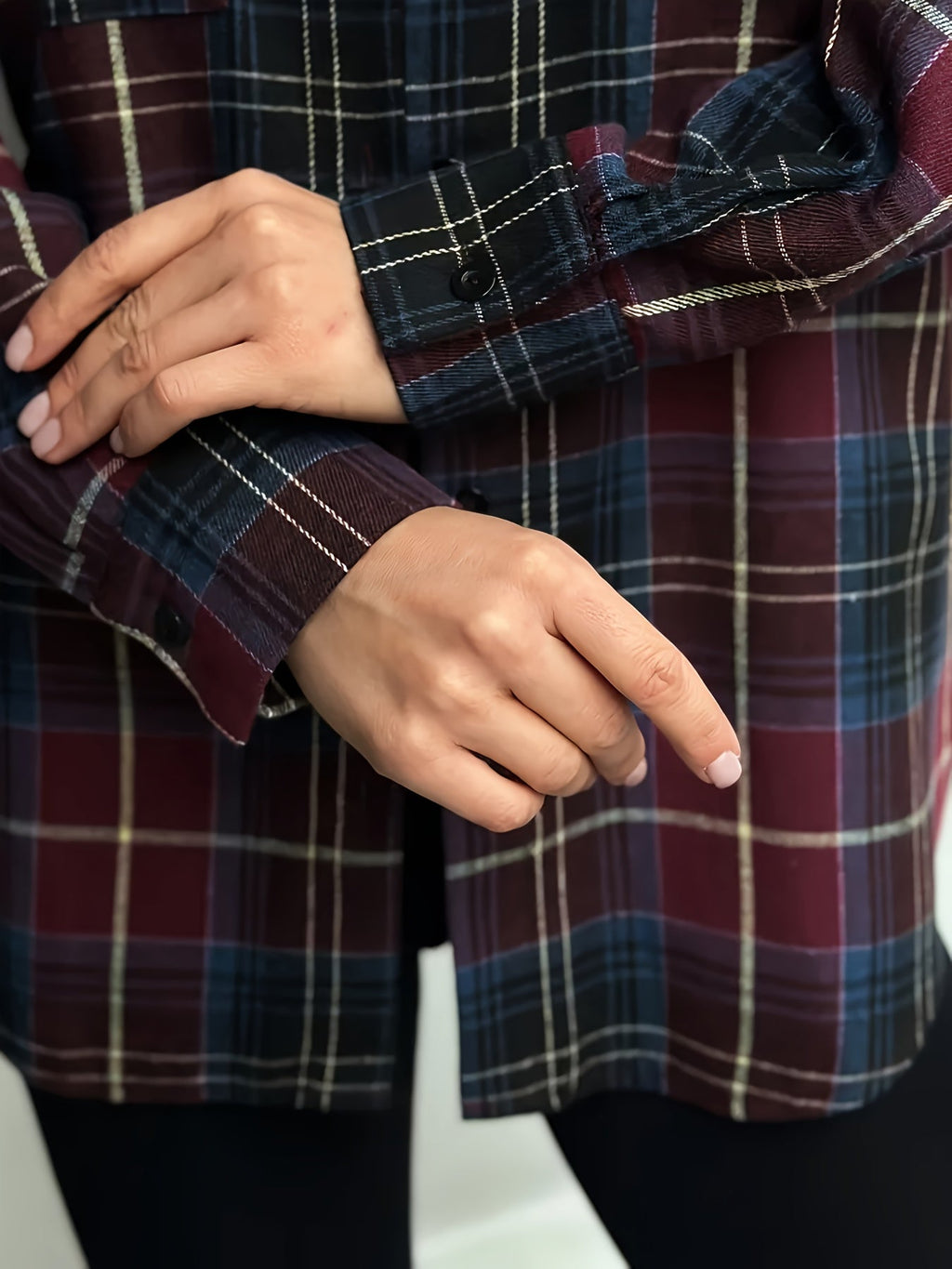 Plaid Flannel Shirt Long Sleeve Women's Green Checked Button-Up – Casual, Layering