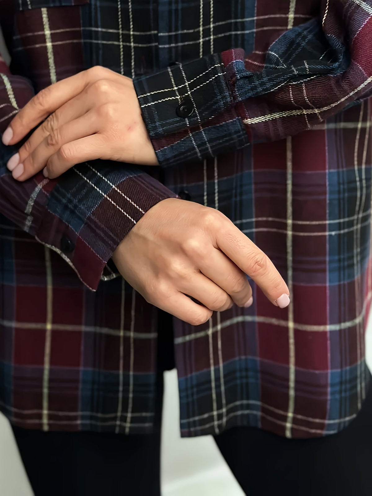 Plaid Flannel Shirt Long Sleeve Women's Green Checked Button-Up – Casual, Layering