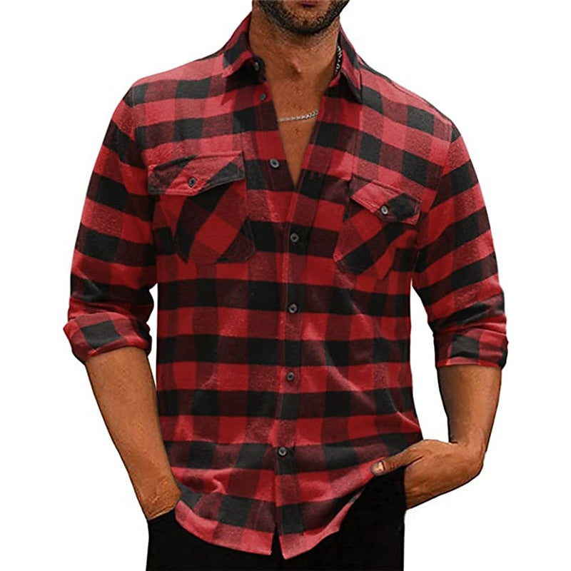 Plaid Flannel Shirt Men's Black White Check Long-Sleeve Button-Down – Casual, Office, Holiday, Gift