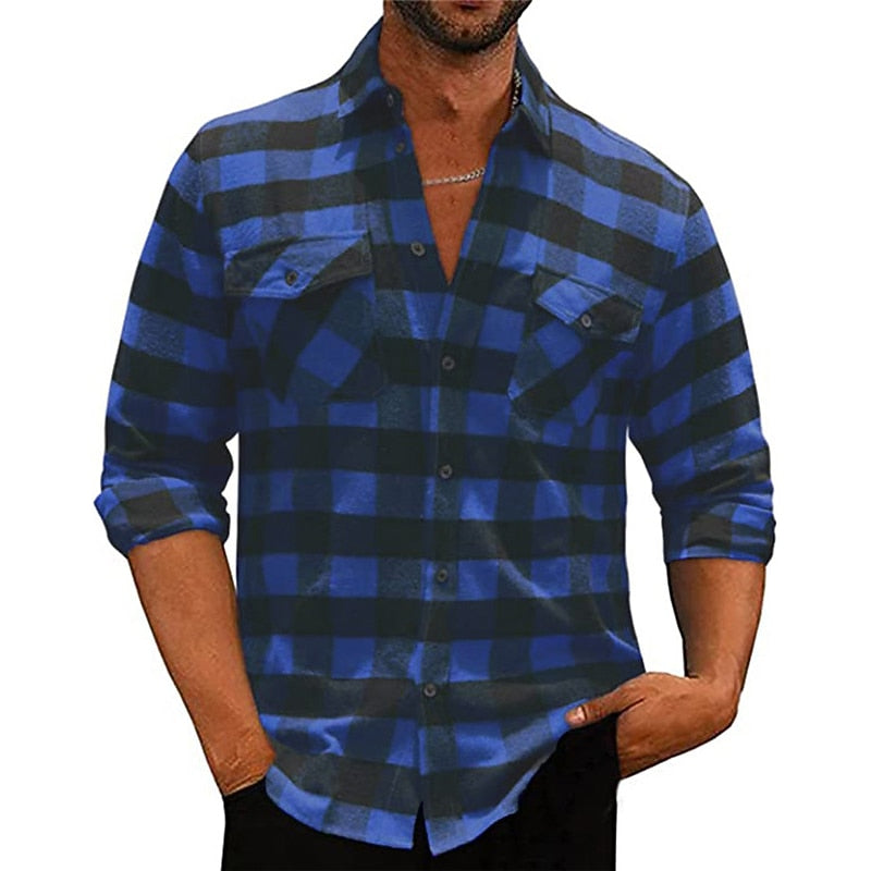 Plaid Flannel Shirt Men's Black White Check Long-Sleeve Button-Down – Casual, Office, Holiday, Gift