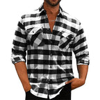 Plaid Flannel Shirt Men's Black White Check Long-Sleeve Button-Down – Casual, Office, Holiday, Gift