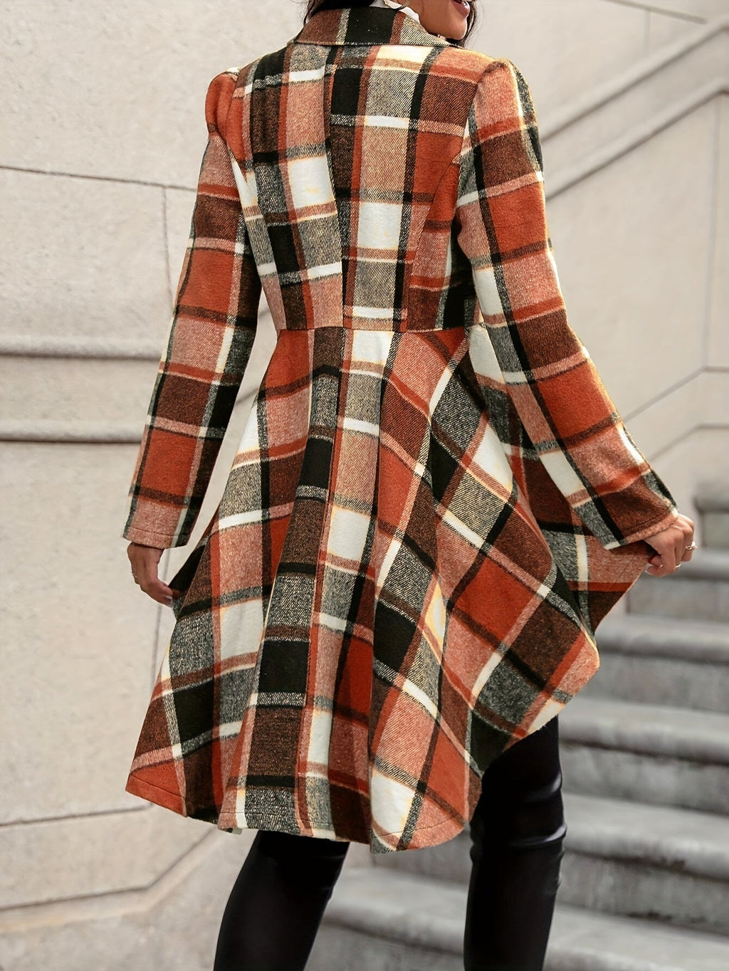 Plaid Jacket Women's Draped High-Low Hem Open Front Long Sleeve – Casual, Office, Autumn Layering