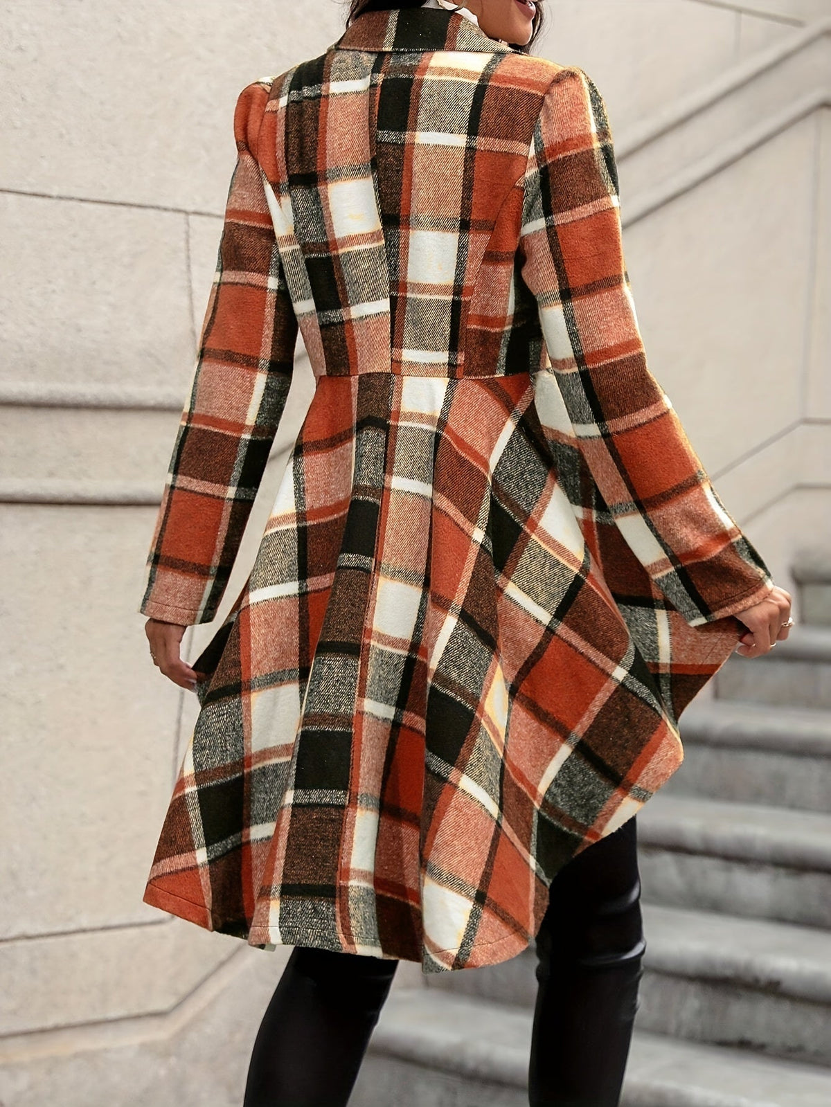 Plaid Jacket Women's Draped High-Low Hem Open Front Long Sleeve – Casual, Office, Autumn Layering