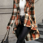 Plaid Jacket Women's Draped High-Low Hem Open Front Long Sleeve – Casual, Office, Autumn Layering