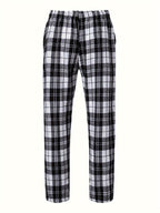 Plaid Lounge Pants Men's Drawstring Black White Check Trousers – Casual, Home Comfort