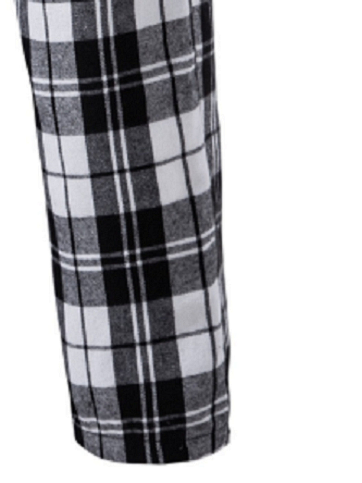 Plaid Lounge Pants Men's Drawstring Black White Check Trousers – Casual, Home Comfort