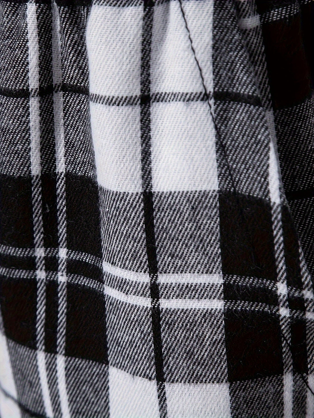 Plaid Lounge Pants Men's Drawstring Black White Check Trousers – Casual, Home Comfort