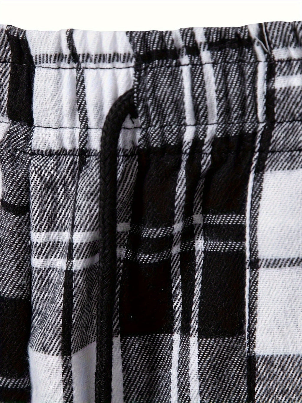 Plaid Lounge Pants Men's Drawstring Black White Check Trousers – Casual, Home Comfort