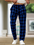 Plaid Lounge Pants Men's Drawstring Black White Check Trousers – Casual, Home Comfort