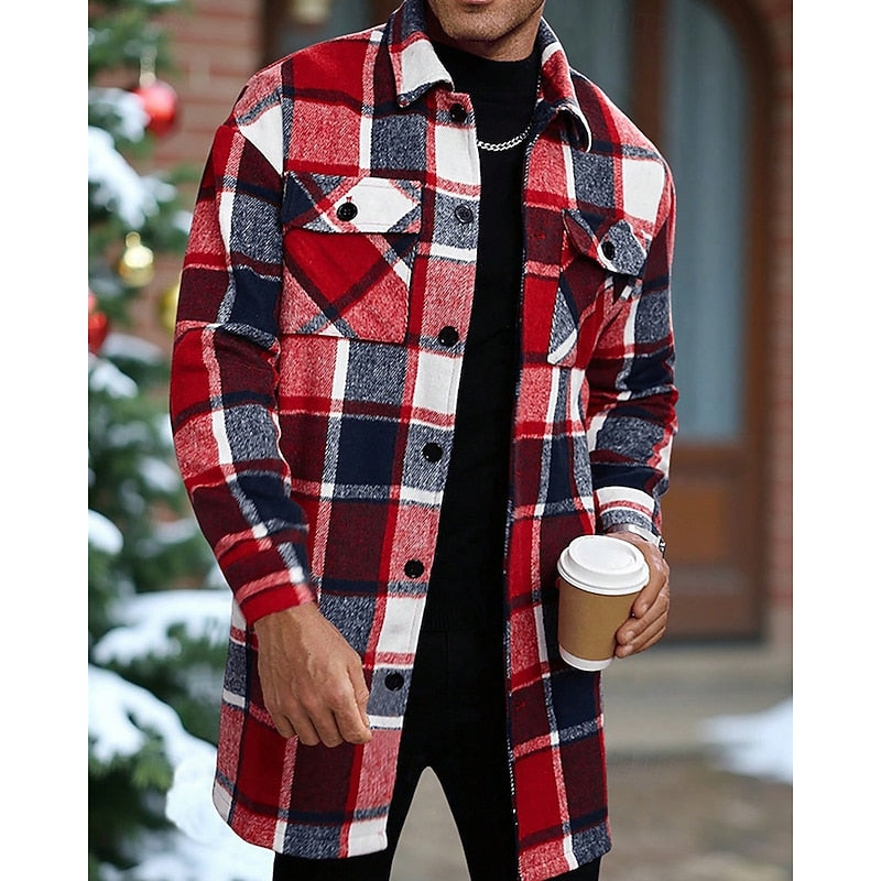 Plaid Overshirt Men's Long Sleeve Button-Up Shacket with Chest Pockets – Casual, Autumn Layering