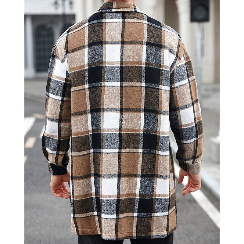 Plaid Overshirt Men's Long Sleeve Button-Up Shacket with Chest Pockets – Casual, Autumn Layering