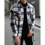 Plaid Overshirt Men's Long Sleeve Button-Up Shacket with Chest Pockets – Casual, Autumn Layering