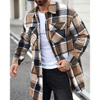 Plaid Overshirt Men's Long Sleeve Button-Up Shacket with Chest Pockets – Casual, Autumn Layering