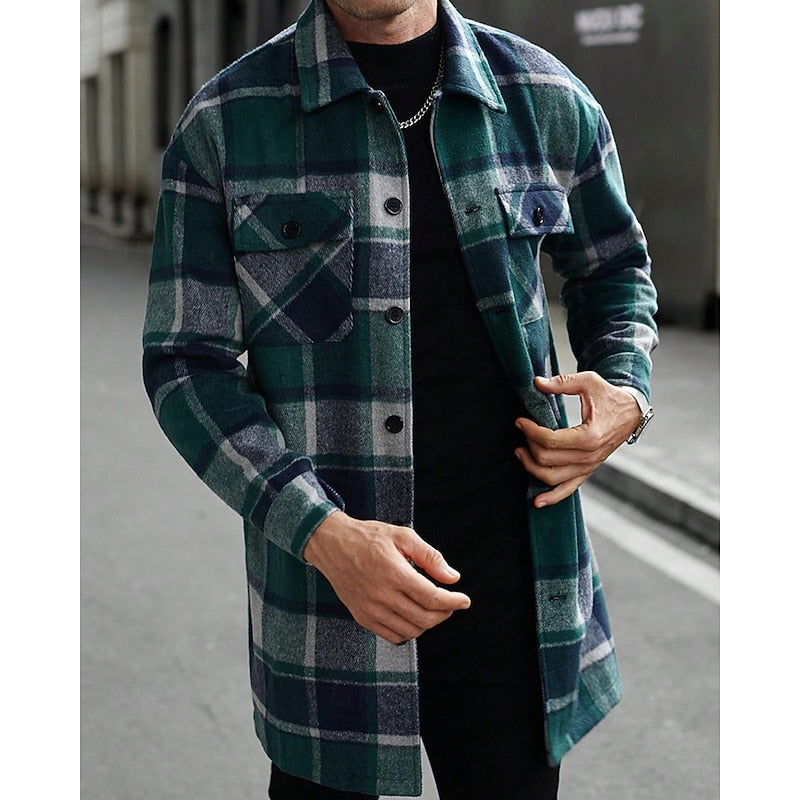 Plaid Overshirt Men's Long Sleeve Button-Up Shacket with Chest Pockets – Casual, Autumn Layering