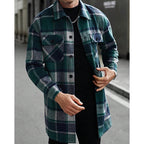 Plaid Overshirt Men's Long Sleeve Button-Up Shacket with Chest Pockets – Casual, Autumn Layering