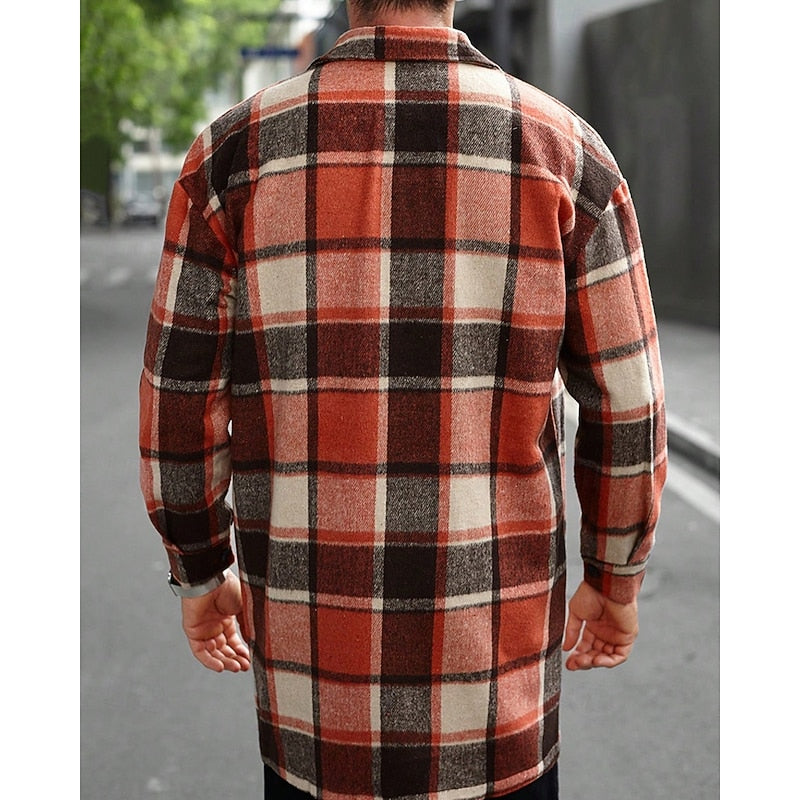 Plaid Overshirt Men's Long Sleeve Button-Up Shacket with Chest Pockets – Casual, Autumn Layering