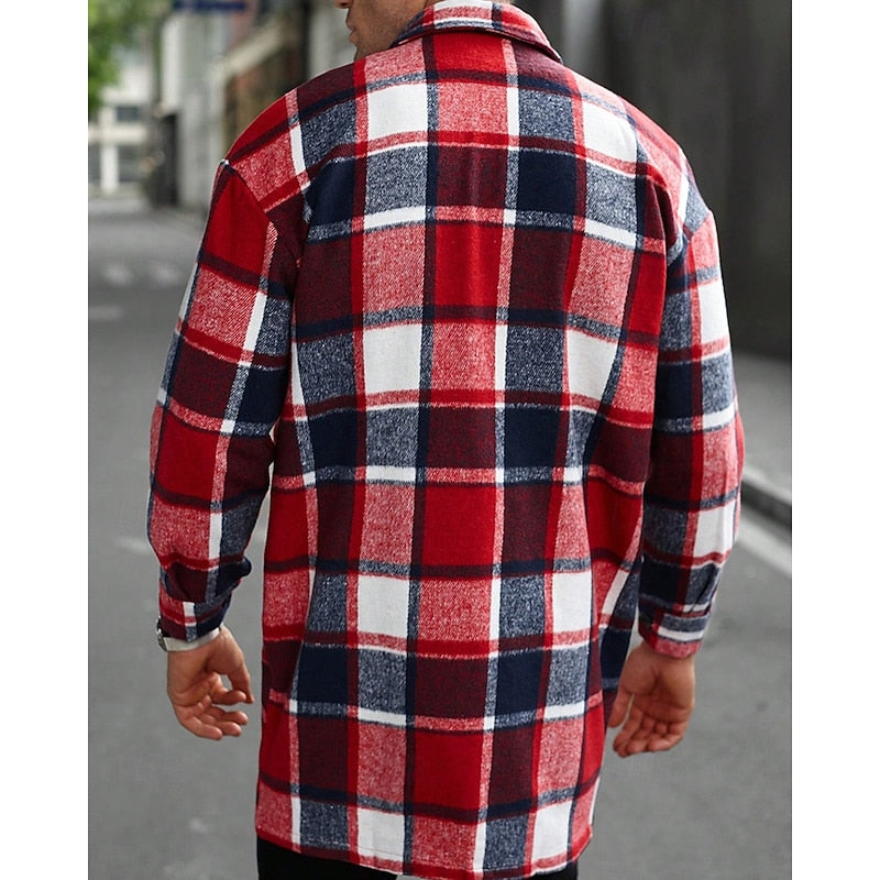 Plaid Overshirt Men's Long Sleeve Button-Up Shacket with Chest Pockets – Casual, Autumn Layering