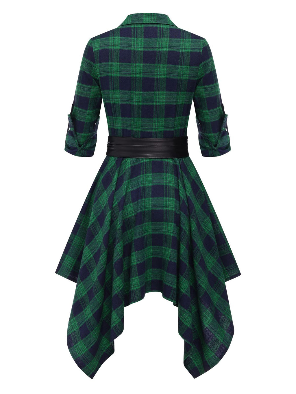 Plaid Shirt Dress Women's Belted Handkerchief Hem Red Tartan – Casual, Vintage Retro Day Wear