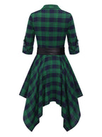 Plaid Shirt Dress Women's Belted Handkerchief Hem Red Tartan – Casual, Vintage Retro Day Wear