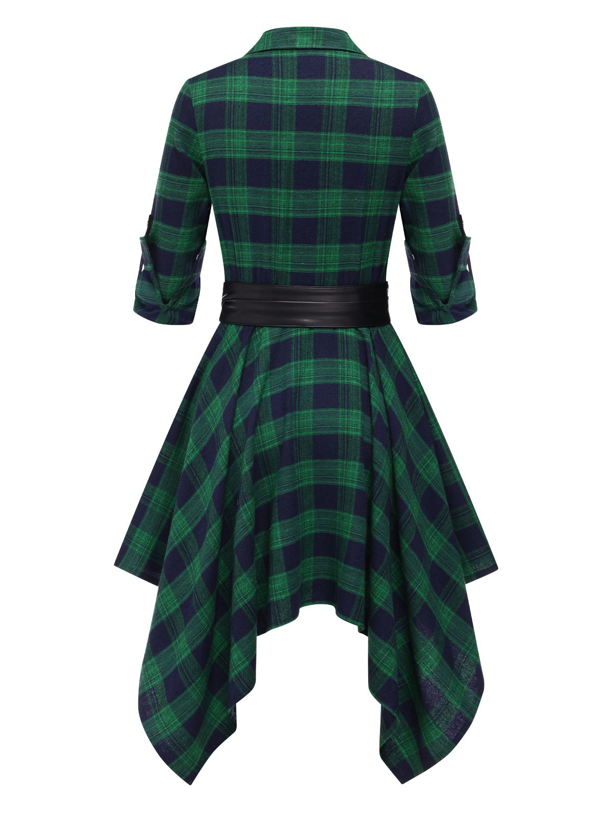 Plaid Shirt Dress Women's Belted Handkerchief Hem Red Tartan – Casual, Vintage Retro Day Wear