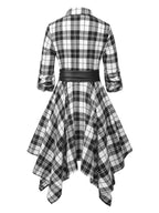 Plaid Shirt Dress Women's Belted Handkerchief Hem Red Tartan – Casual, Vintage Retro Day Wear