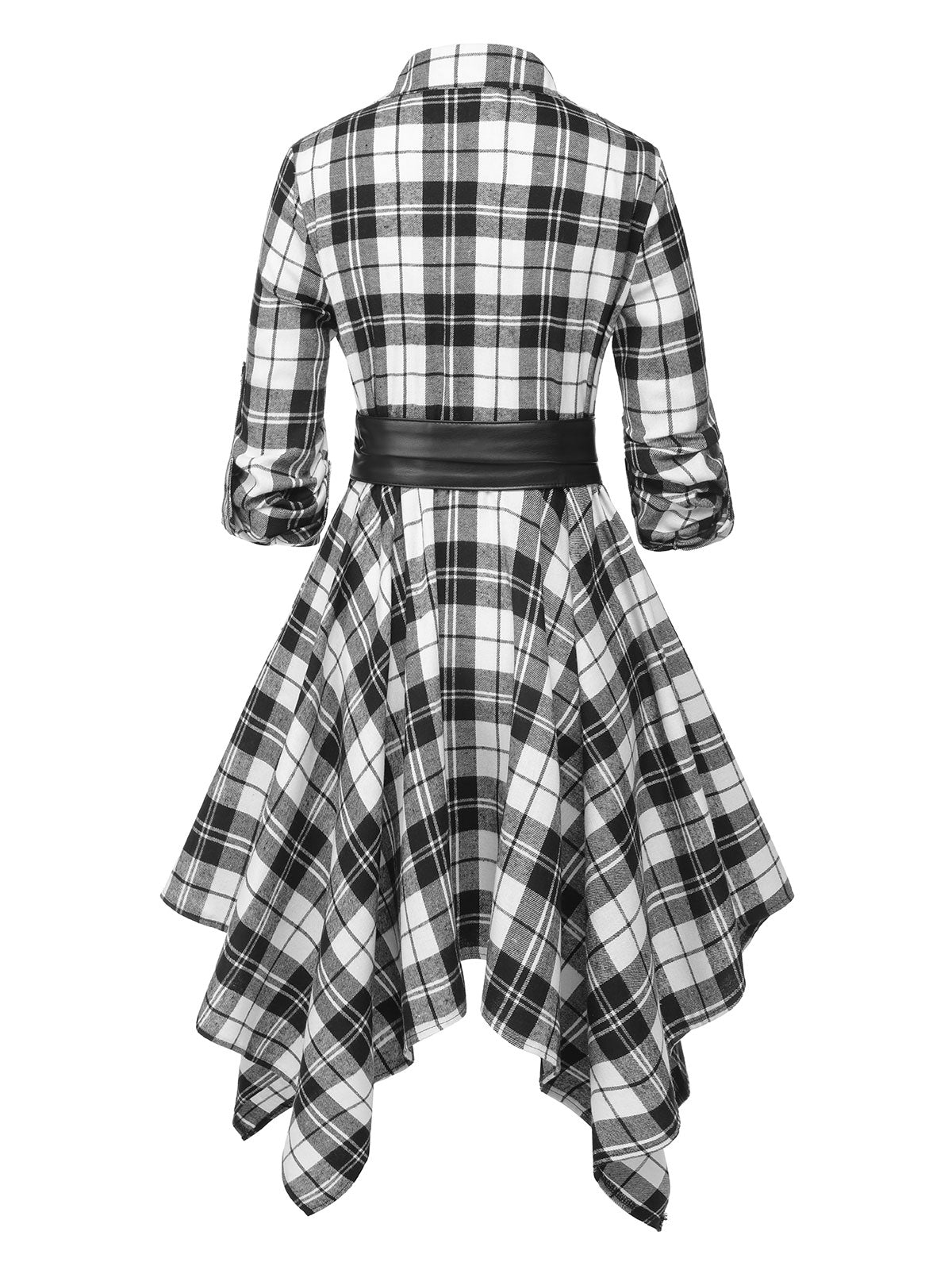 Plaid Shirt Dress Women's Belted Handkerchief Hem Red Tartan – Casual, Vintage Retro Day Wear