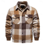 Plaid Shirt Jacket Men's Wool Blend Fleece-Lined Button-Up Shacket – Casual, Autumn Winter Layering