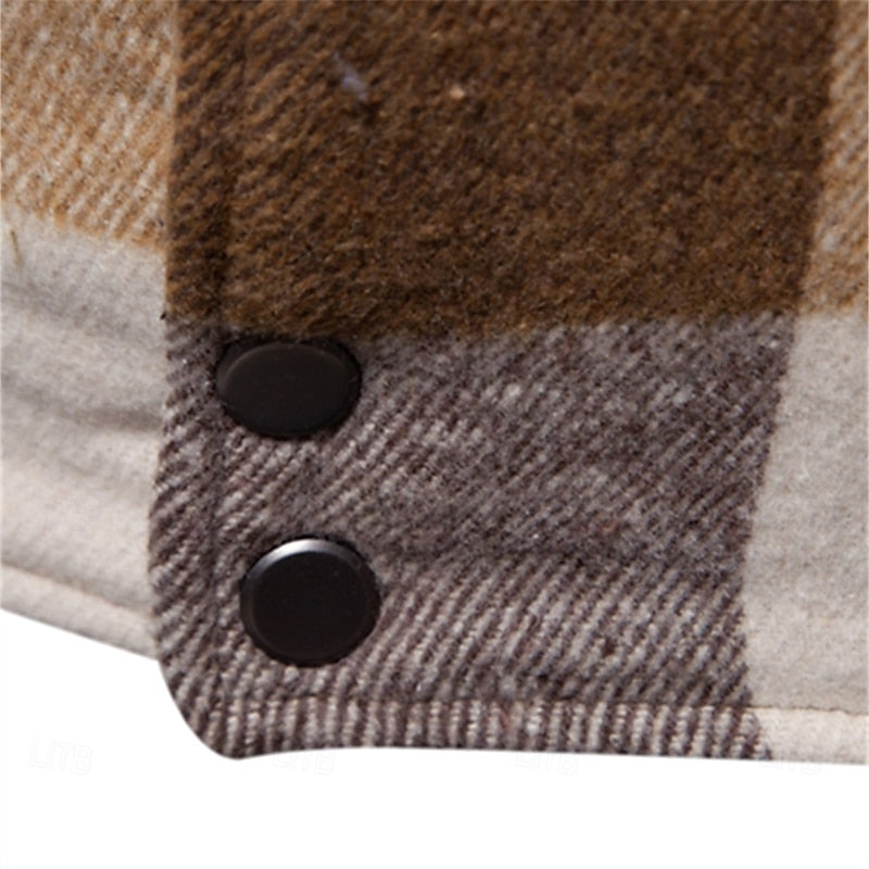 Plaid Shirt Jacket Men's Wool Blend Fleece-Lined Button-Up Shacket – Casual, Autumn Winter Layering