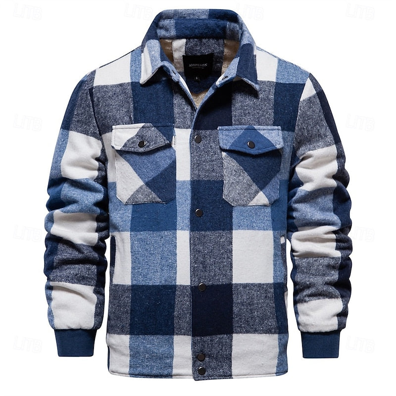 Plaid Shirt Jacket Men's Wool Blend Fleece-Lined Button-Up Shacket – Casual, Autumn Winter Layering