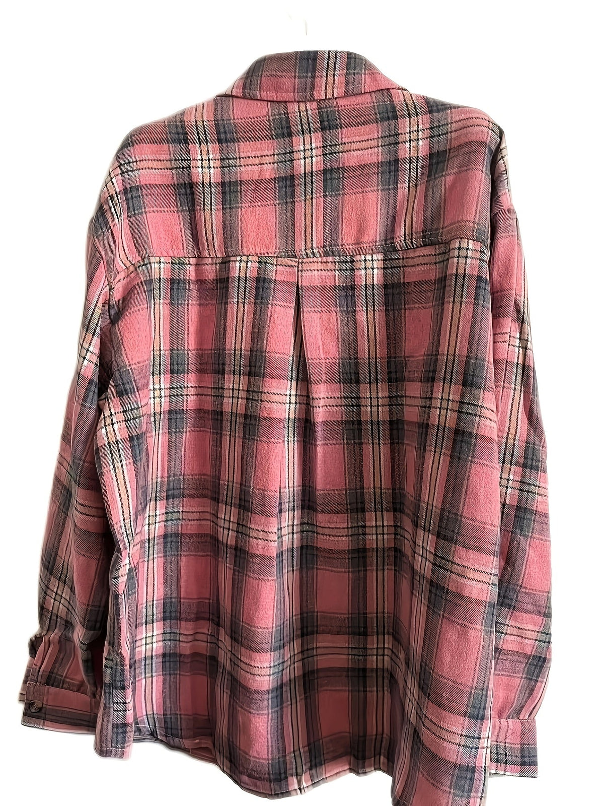 Plaid Shirt Pink Long Sleeve Button-Up Women's – Casual, Office, Holiday, Gift · Werune