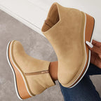 Platform Ankle Boots Navy Faux Leather Women's Side Zip Wedge – Casual, Office · Werune