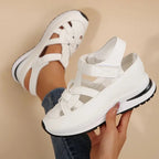 Platform Sandals Women's White Cut-Out Hook-Loop Closed-Toe – Summer, Walking · Werune