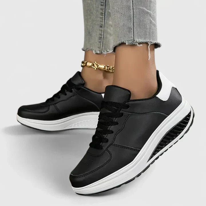 Platform Trainers White Lace-Up Women's Sneakers – Casual, Walking, Everyday Comfort Wear