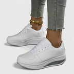 Platform Trainers White Lace-Up Women's Sneakers – Casual, Walking, Everyday Comfort Wear