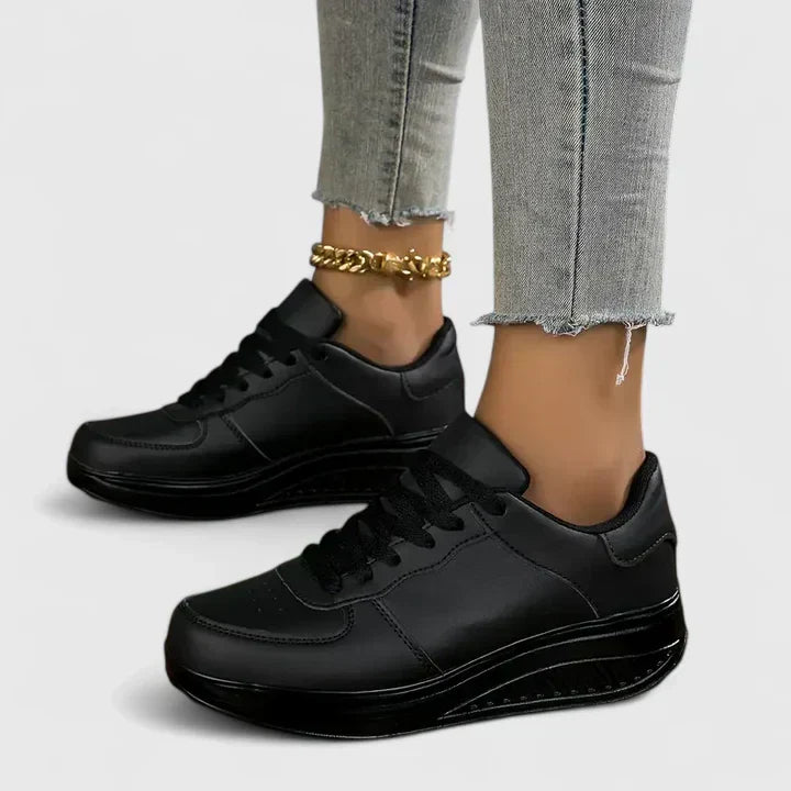 Platform Trainers White Lace-Up Women's Sneakers – Casual, Walking, Everyday Comfort Wear