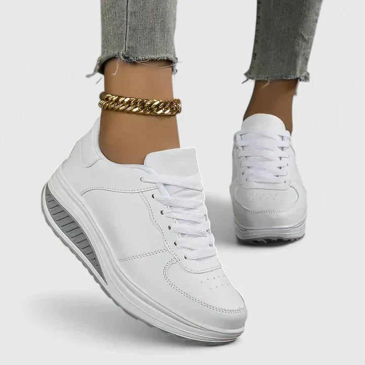 Platform Trainers White Lace-Up Women's Sneakers – Casual, Walking, Everyday Comfort Wear
