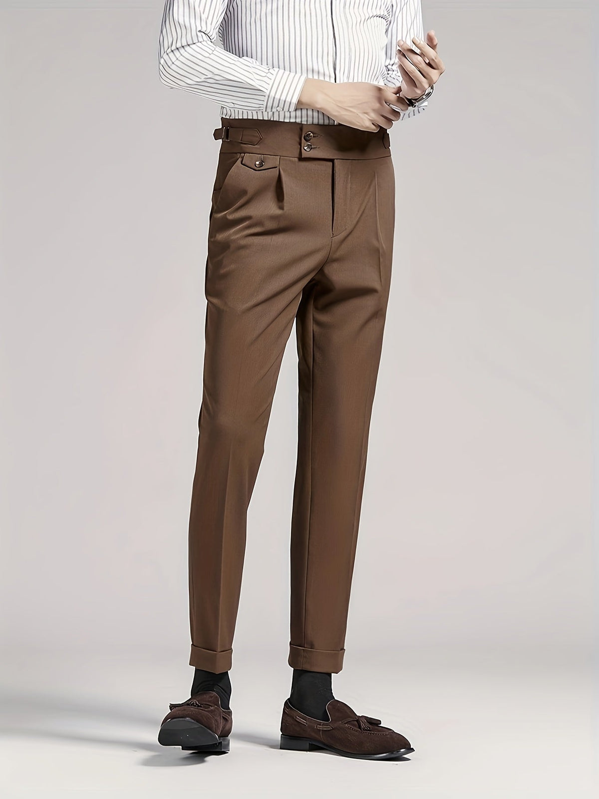 Pleated Dress Trousers Black Men's High Waist Tailored Fit – Office, Formal, Wedding, Casual Wear