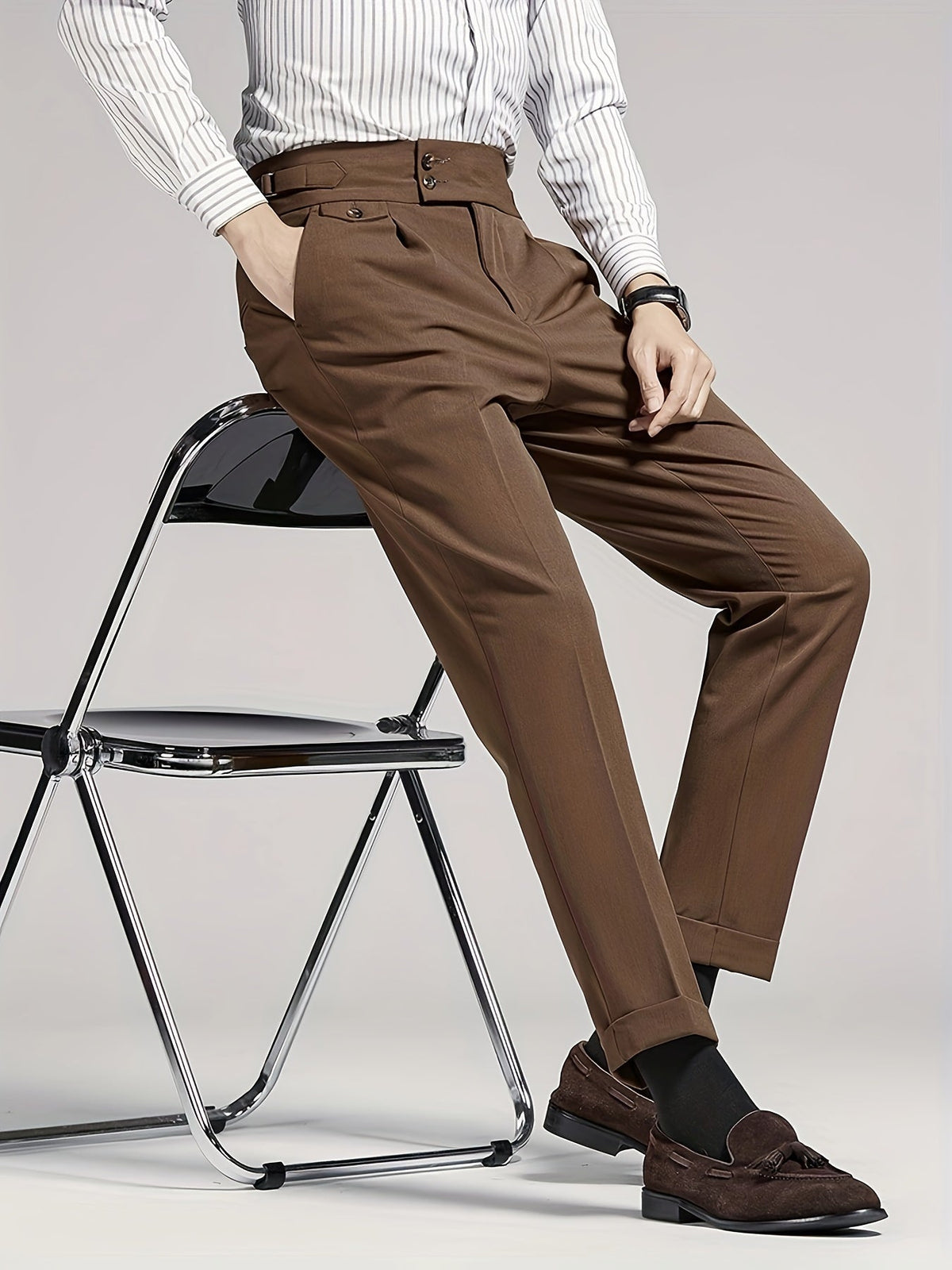 Pleated Dress Trousers Black Men's High Waist Tailored Fit – Office, Formal, Wedding, Casual Wear