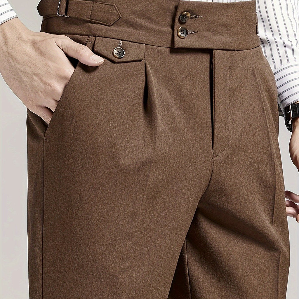Pleated Dress Trousers Black Men's High Waist Tailored Fit – Office, Formal, Wedding, Casual Wear
