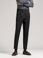 Pleated Dress Trousers Black Men's High Waist Tailored Fit – Office, Formal, Wedding, Casual Wear
