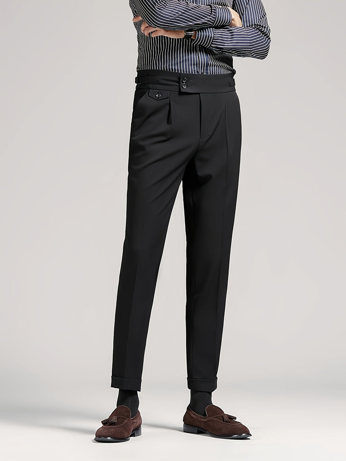 Pleated Dress Trousers Black Men's High Waist Tailored Fit – Office, Formal, Wedding, Casual Wear