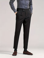 Pleated Dress Trousers Black Men's High Waist Tailored Fit – Office, Formal, Wedding, Casual Wear