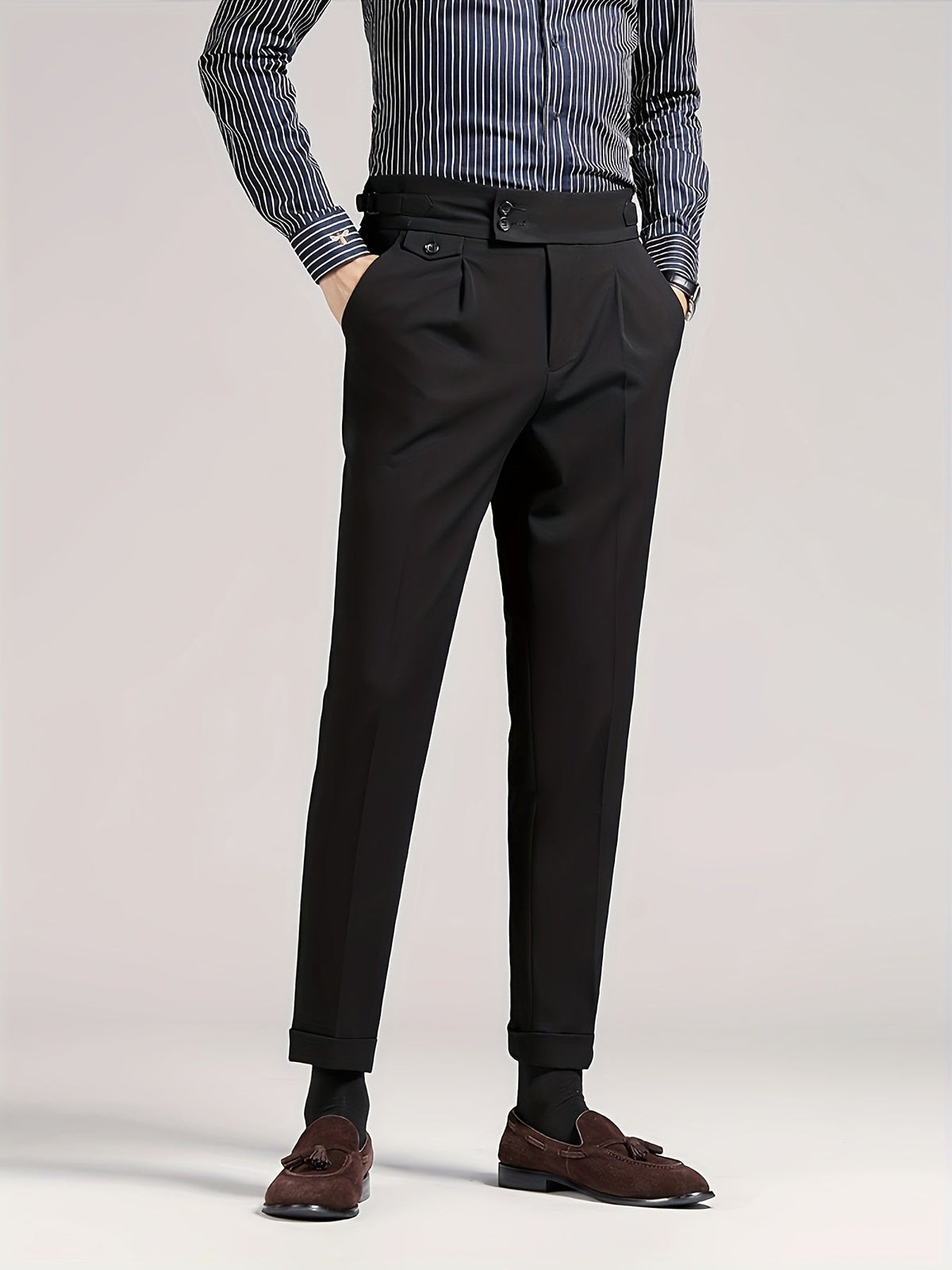 Pleated Dress Trousers Black Men's High Waist Tailored Fit – Office, Formal, Wedding, Casual Wear