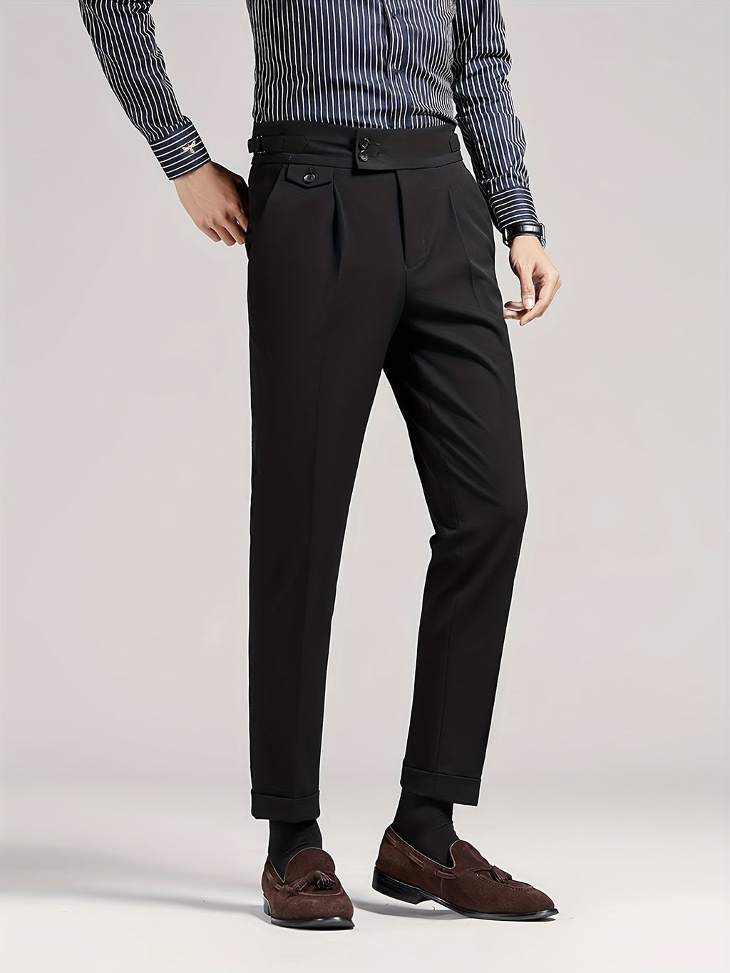 Pleated Dress Trousers Black Men's High Waist Tailored Fit – Office, Formal, Wedding, Casual Wear