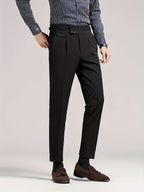 Pleated Dress Trousers Black Men's High Waist Tailored Fit – Office, Formal, Wedding, Casual Wear