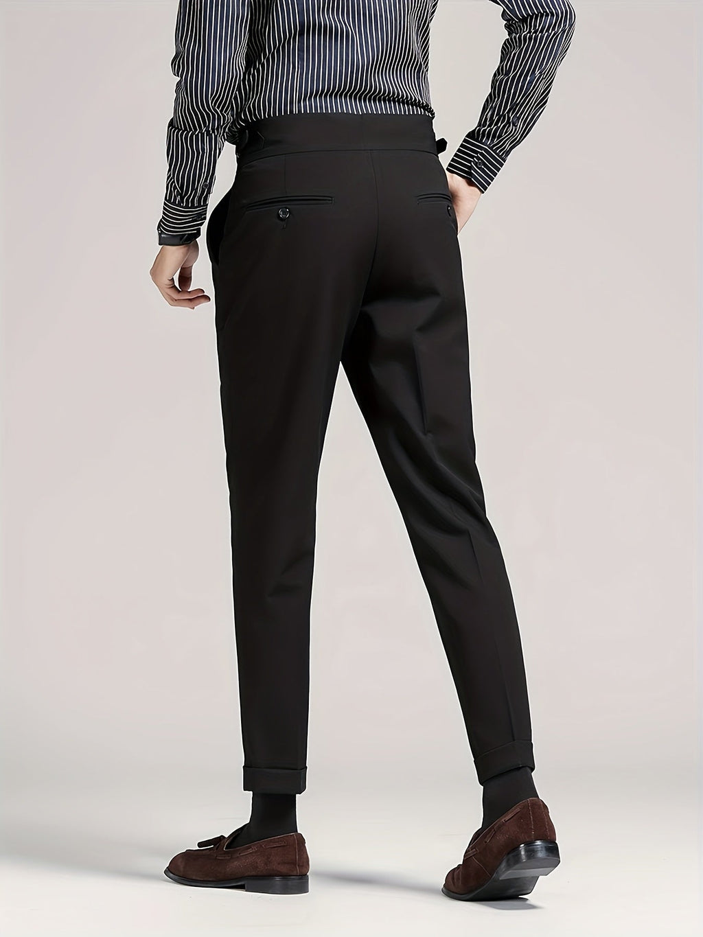 Pleated Dress Trousers Black Men's High Waist Tailored Fit – Office, Formal, Wedding, Casual Wear