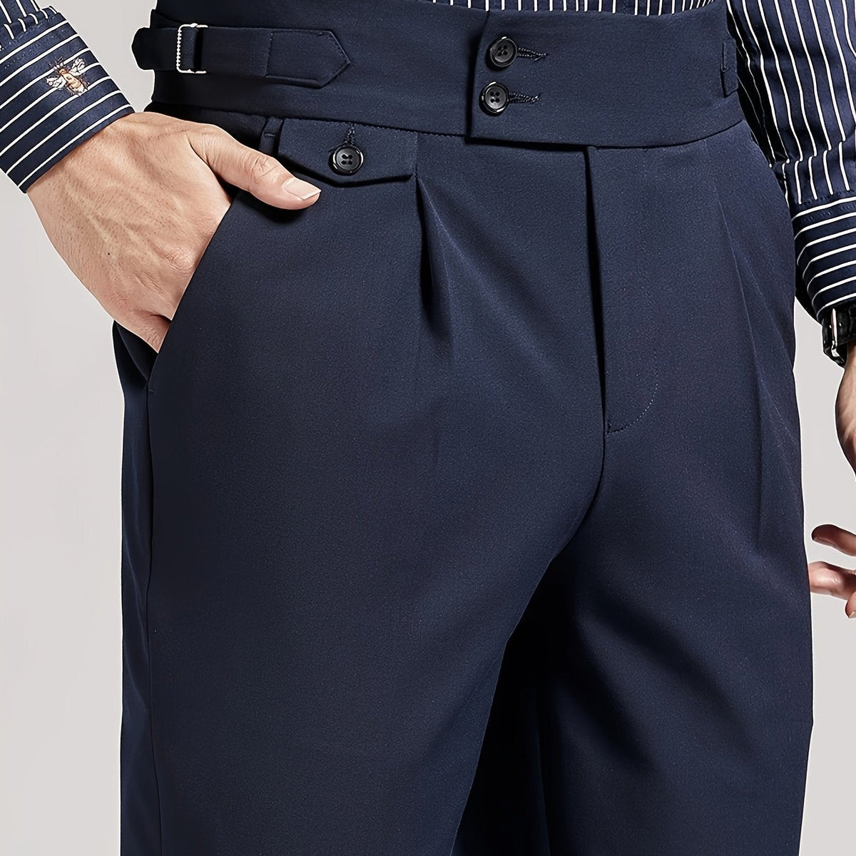 Pleated Dress Trousers Black Men's High Waist Tailored Fit – Office, Formal, Wedding, Casual Wear